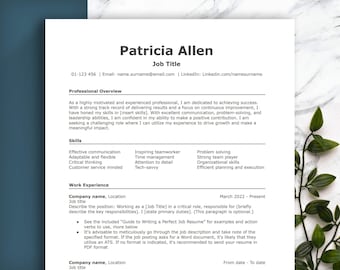 CLEAN ATS-friendly 1-column resume template in Word, Google Docs & Pages. Easy-to-Edit, Professional and unique design. Curriculum Vitae CV