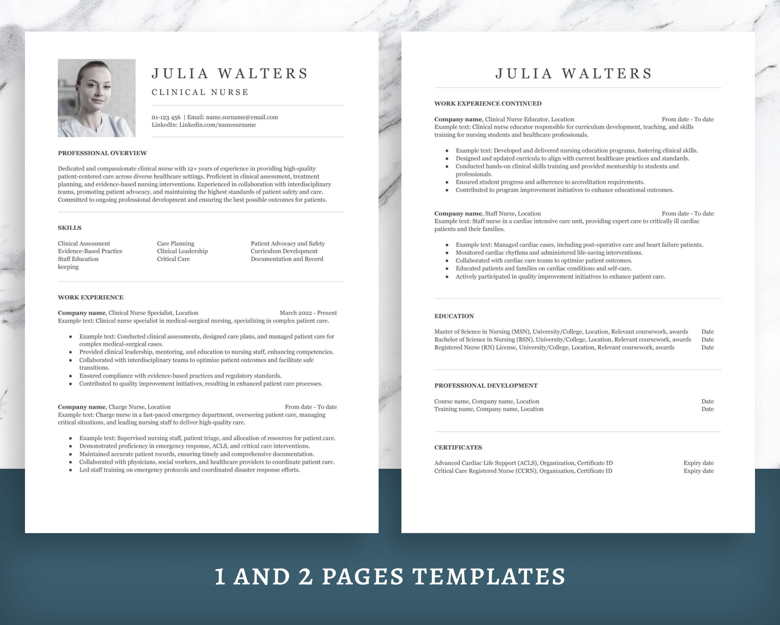 NURSING Resume Template in Google Docs, Word & Mac Pages, Registered ...