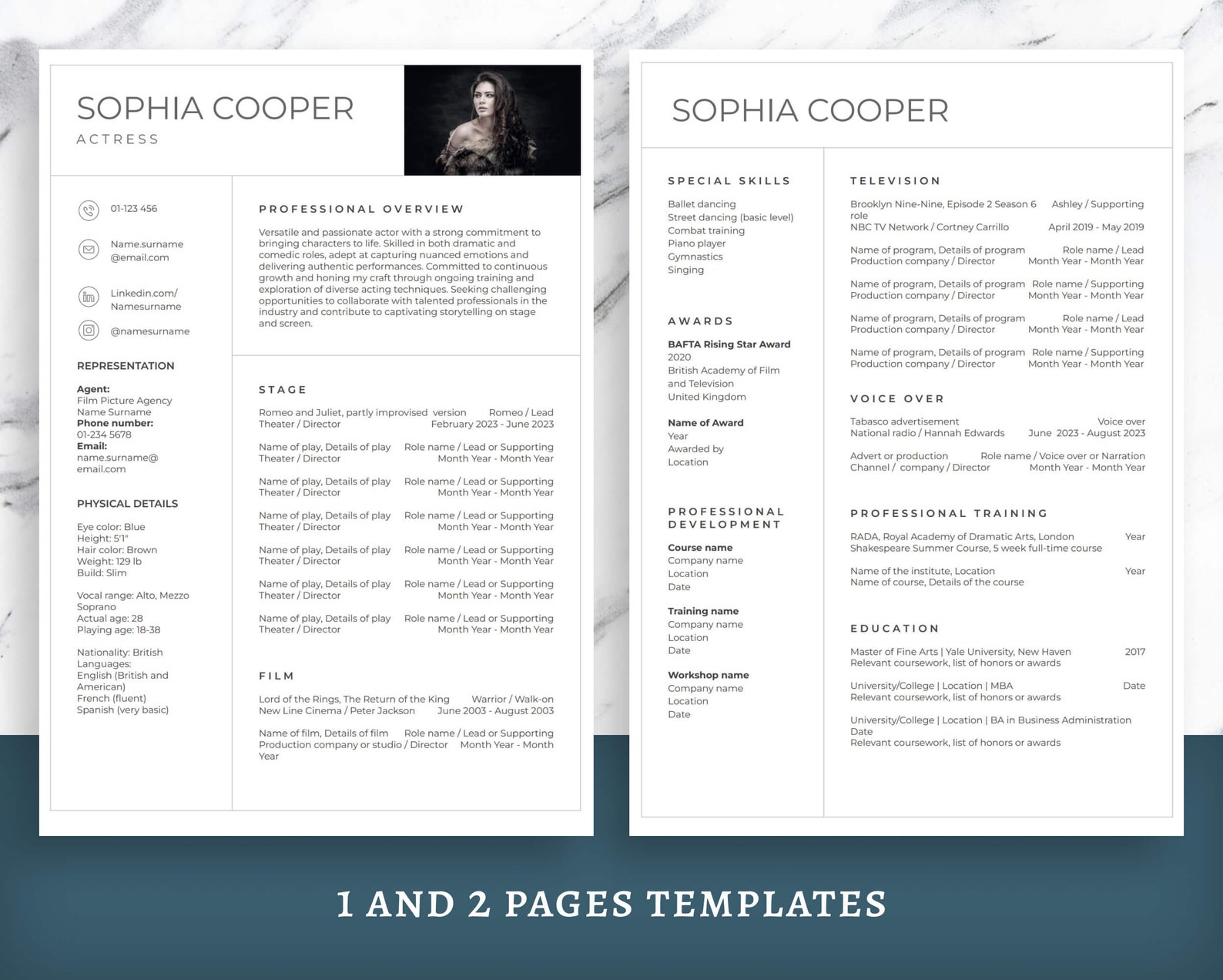 ACTRESS or Actor MODERN Resume for Theatre. Text & Sections Especially ...