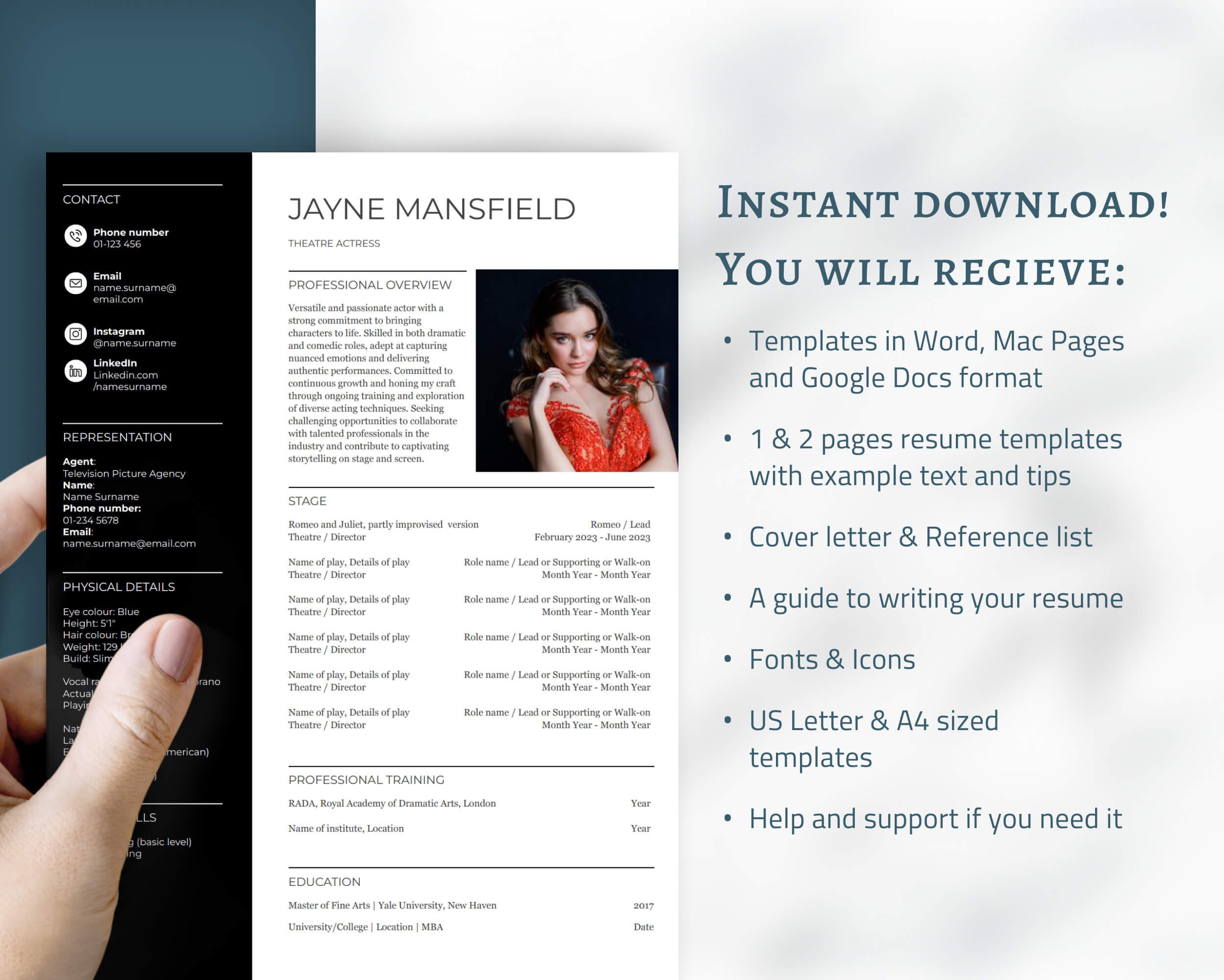 THEATRE ACTRESS or ACTOR Resume. Example Text and Sections Especially ...