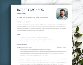 SIMPLE resume template with photo. ATS-friendly. Easy to edit. Resume Template bundle with Google doc, Word and Pages files and cover letter
