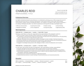 MODERN COMPACT ATS-friendly resume template, hassle free and easy. Stand out! 1 and 2 pages resume, matching cover letter and reference list