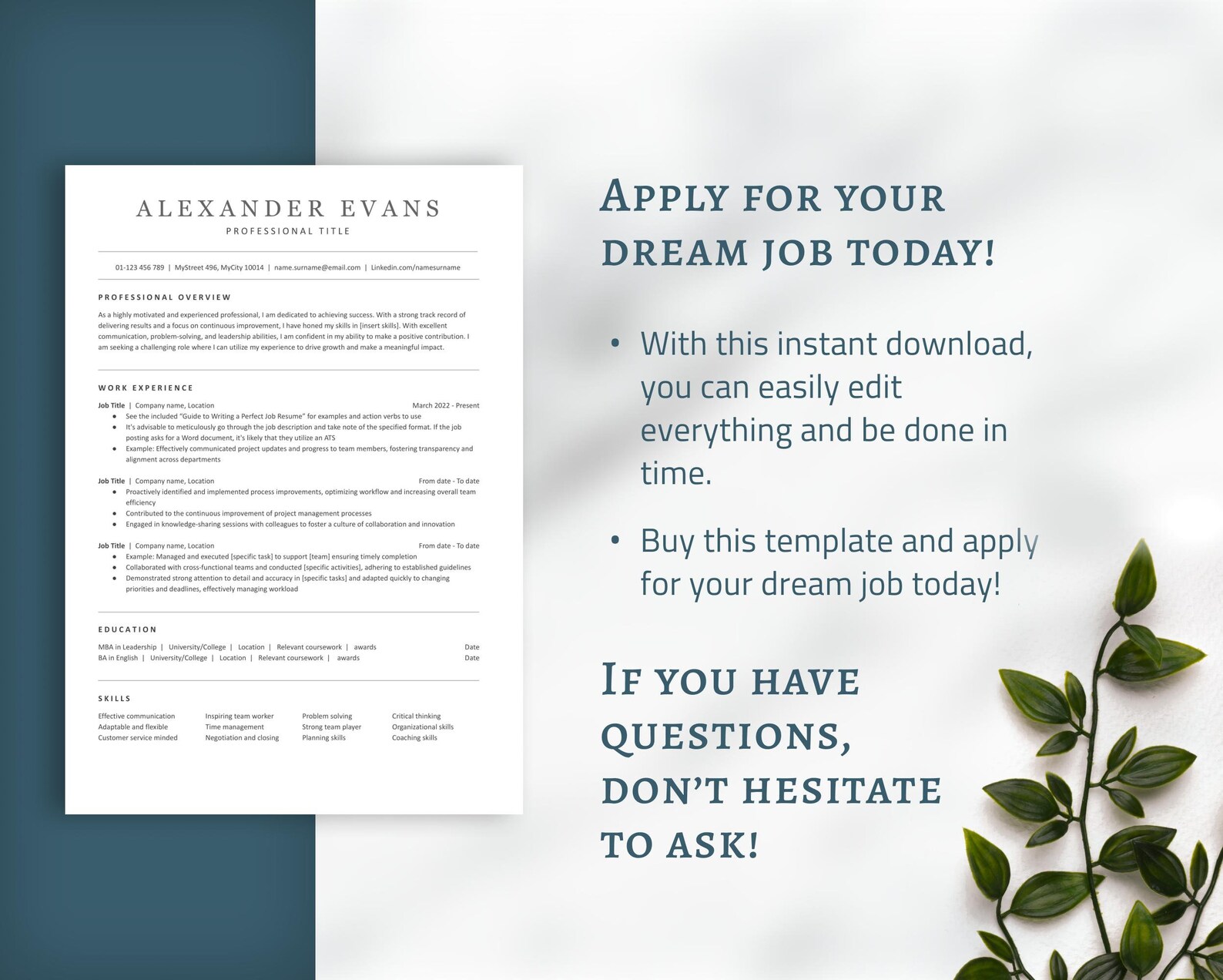 MODERN CLEAN Ats-friendly Resume Template in Microsoft Word, Google ...