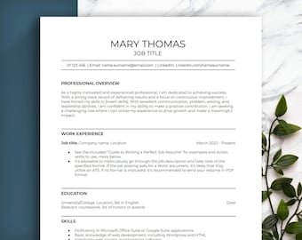 BEST MINIMALIST ATS-friendly resume template. Templates in word, google docs or pages, cover letter and reference list, guide and checklist