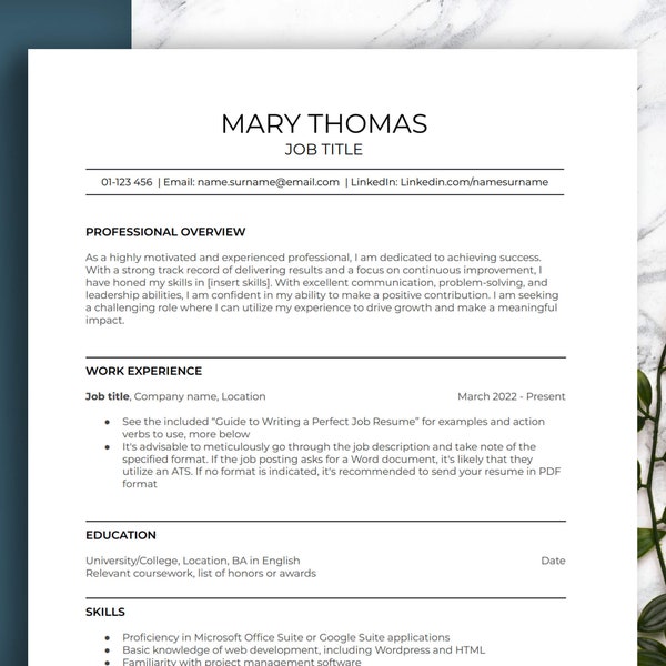 BEST MINIMALIST ATS-friendly resume template. Templates in word, google docs or pages, cover letter and reference list, guide and checklist