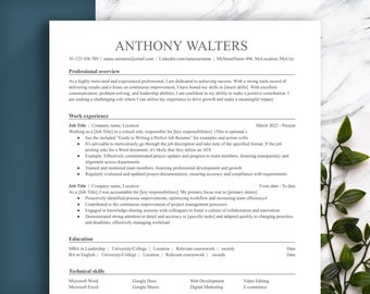 AMERICAN and CANADIAN standard resume template. ATS-friendly minimalist. Standard fonts and layout. Bundle with Google doc, Word and Pages