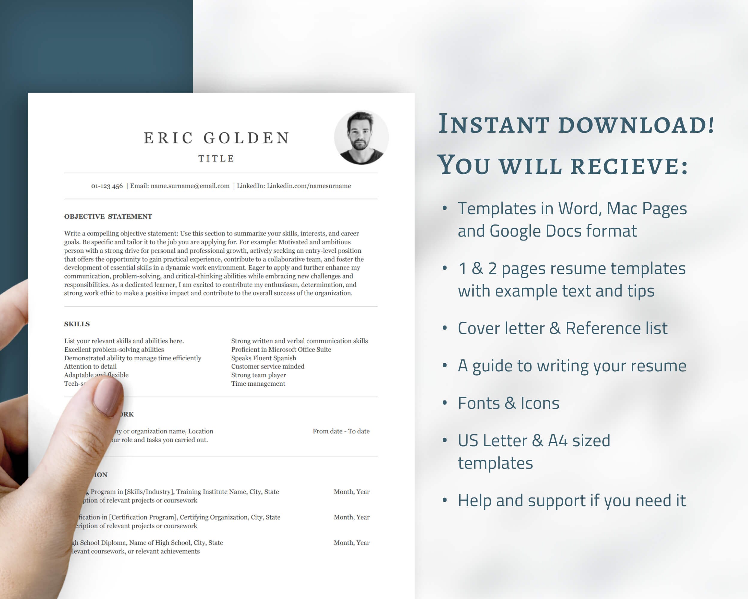 STUDENT Resume Template for INTERNSHIP, a First Job, High School ...