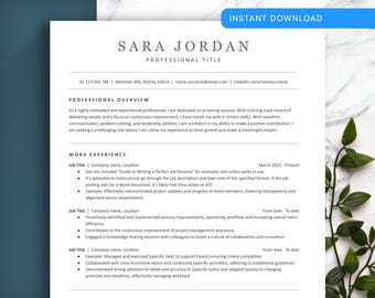 CLEAN MODERN ATS-friendly resume template in Microsoft Word, Google Docs & Mac Pages. Easy to edit professional Curriculum Vitae template