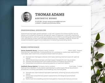 AESTHETIC Nurse clean Resume Template. Easy to edit template in Google Docs, Mac Pages and Word. Matching cover letter, fonts & icons bundle