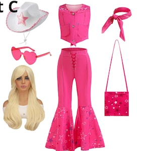 Girls New Movie Barbi Costume Margot Robbie Barbe Pink TopTrousers Kids Halloween Cospaly Children Clothes Set C