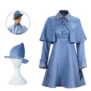 Wizard School Witch Fleur Isabelle Delacour Cosplay Costume Beauxbaton Magic Women School Uniform Hat Dress Suit Halloween