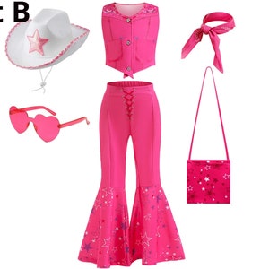 Girls New Movie Barbi Costume Margot Robbie Barbe Pink TopTrousers Kids Halloween Cospaly Children Clothes Set B