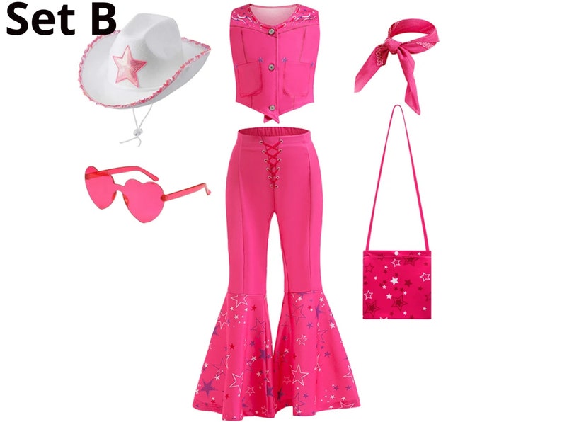 Meisjes Nieuwe Film Barbi Kostuum Margot Robbie Barbe Roze Top Broek Kids Halloween Cospaly Kinderkleding Set B