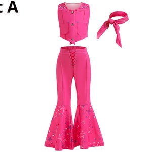 Girls New Movie Barbi Costume Margot Robbie Barbe Pink TopTrousers Kids Halloween Cospaly Children Clothes Set A