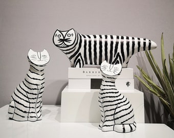 Abstrait porcelaine masque chat Statue peint à la main céramique rayures motif Kitty Sculpture maison animal de compagnie ornement décor armoire artisanat
