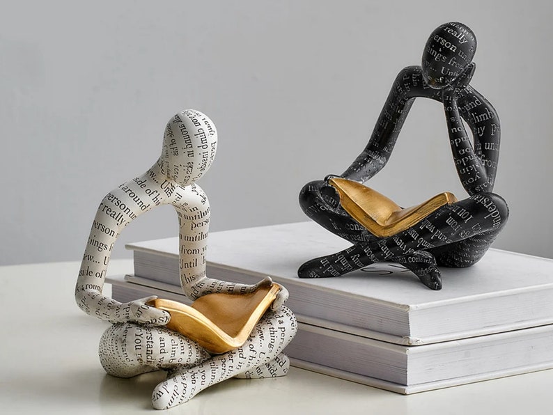 Statua di donna che legge resina pensatore astratto sculture da tavolo casa camera da letto figurine ornamenti decorazione immagine 1