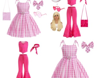 Mädchen Film Barbi Kostüm Margot Robbie Barbe Pink Top + Hose Kinder Halloween Cospaly Kinderkleidung