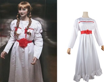 Movie Annabelle Costume Ghost Doll Cosplay White Women Long Princess Dress Fancy Carnival Party Dress Outfits Horror Halloween