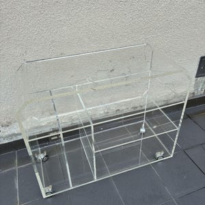Lucite Bar Cart 1970s Vintage Thick Acrylic Trolley on Castors Media Stand Perspex Side Table Hollywood Regency Drinks Trolley
