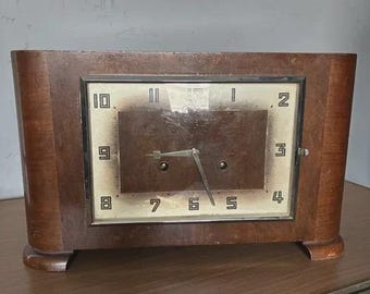 Zwischenkriegs Art Deco Uhr Nussbaum Antik 1920er Jahre