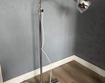 Christian Dell Chrome Floor Lamp, Bauhaus Design, 1960s Adjustable Gooseneck Reading Lamp on Tripod Base, 100 to 150 cm