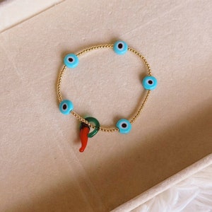 Vergoldete Perlen Auge Armbänder, stapelbares Auge Armband, Geschenk für Sie, Glück Auge Armband, Stretch Armband, böser Blick Schmuck