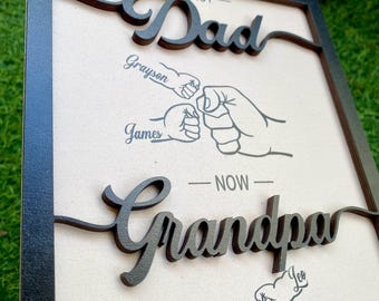 Gepersonaliseerde eerste vader nu opa vuist hobbel houten bord, Vaderdagcadeau met kindernamen, aangepaste houten plaquette voor opa, nieuwe opa cadeau