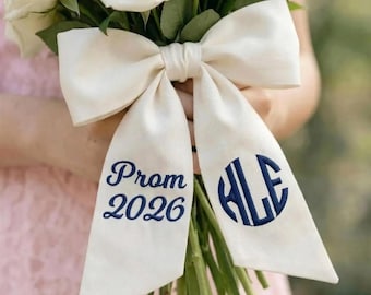 Fascia per bouquet ricamata personalizzata, nastro per ballo di fine anno personalizzato, nastro floreale con monogramma, fascia per bouquet per il ritorno a casa, nastro floreale per matrimonio