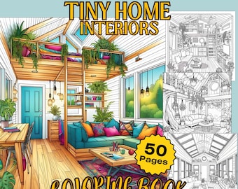 50 Tiny Home Interiors Coloring Book Pages | Relaxing Adult and Teen Coloring Book Digital & Printable