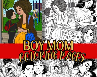 Mother and Son Coloring Pages | Boy Mom Coloring Book | 30 Page Black Mother and Son Coloring Book For Mother's Day