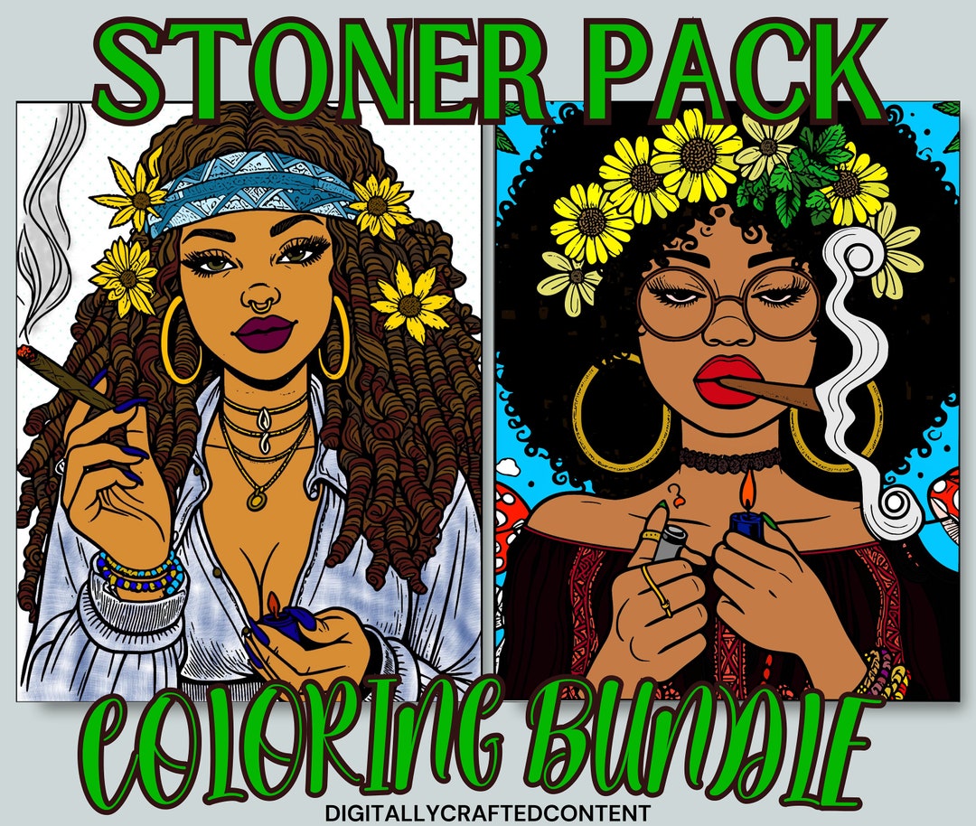 Stoner Girl Coloring Book Bundle 31 Printable Hippie & Stoner Girl 2 Pack Adult Coloring Pages ...