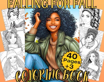43 Schwarze Frauen im Herbst Ausmalbilder | The Falling For Fall Malbuch mit 40 Seiten für Erwachsene und Teenager, digital, druckbar und 3 Bonus