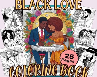Libro para colorear «Amor Negro» con 25 páginas imprimibles de parejas negras enamoradas / Libro digital para colorear para adultos y adolescentes