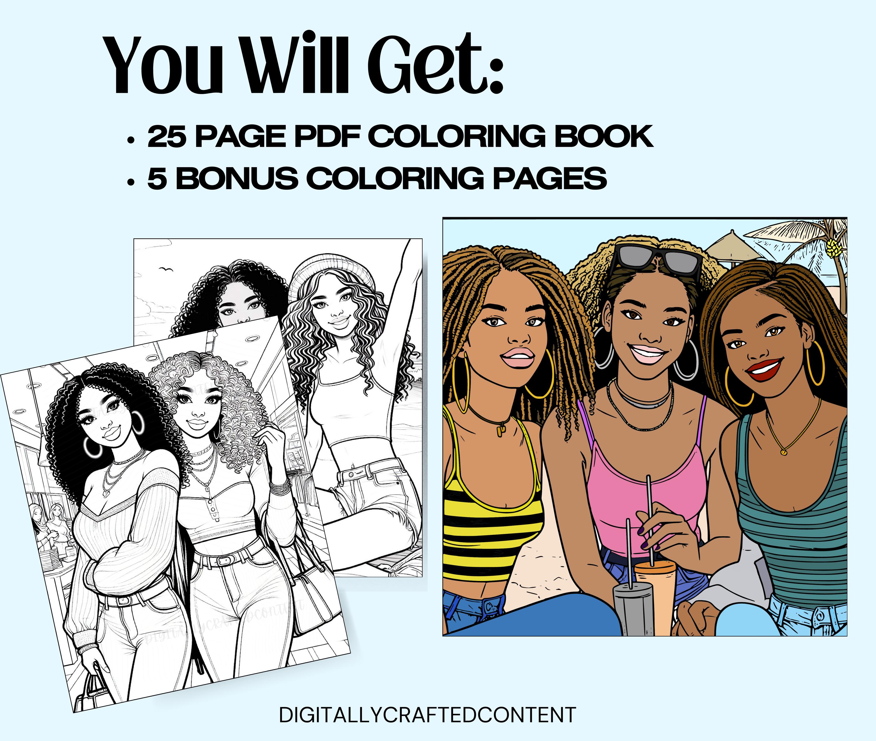 25 Black Girls Coloring Pages - Teen Summer Coloring Book for Black ...