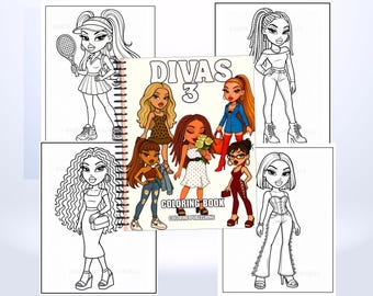 Divas 3 Malbuch: 30 Ausmalseiten mit Modepuppen - Spiralbindung
