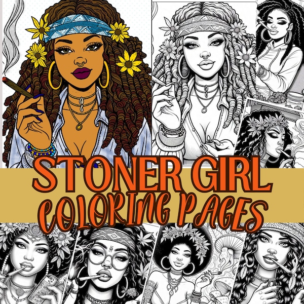 Stoner Girl Adult Coloring Pages - 15 Printable Coloring Pages For Stoners | Hippie Women Coloring Pages