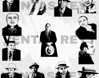 Digital Svg Png Jpg Eps Dxf  Al Capone, gangster, mafia, silhouette, clipart, vettore, download