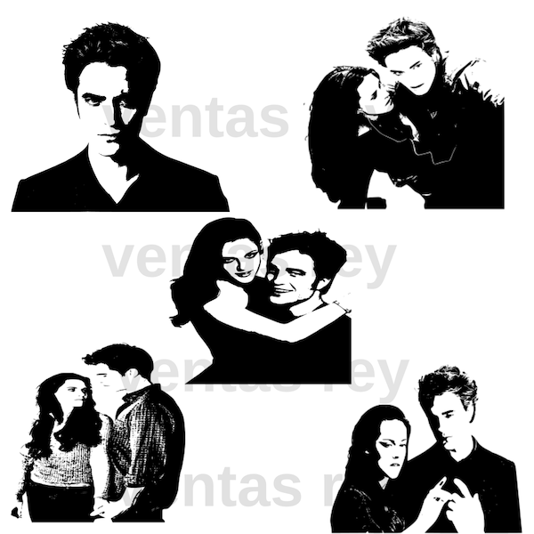 5 Digital SVG Png Eps Pdf Svg Dxf  Twilight Bella Edward  Movie actors silhouette