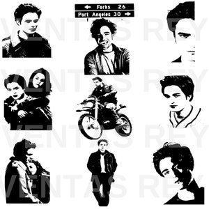 10 numérique SVG Png Eps Pdf Svg Dxf Twilight Bella Edward Movie acteurs silhouette et fourchettes Cullens