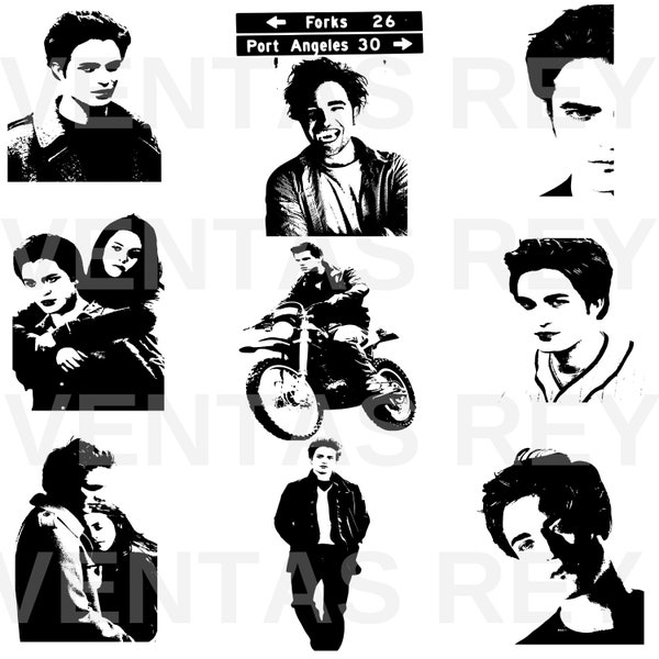 10 Digital SVG Png Eps Pdf Svg Dxf Twilight Bella Edward Movie actors silhouette and forks Cullens