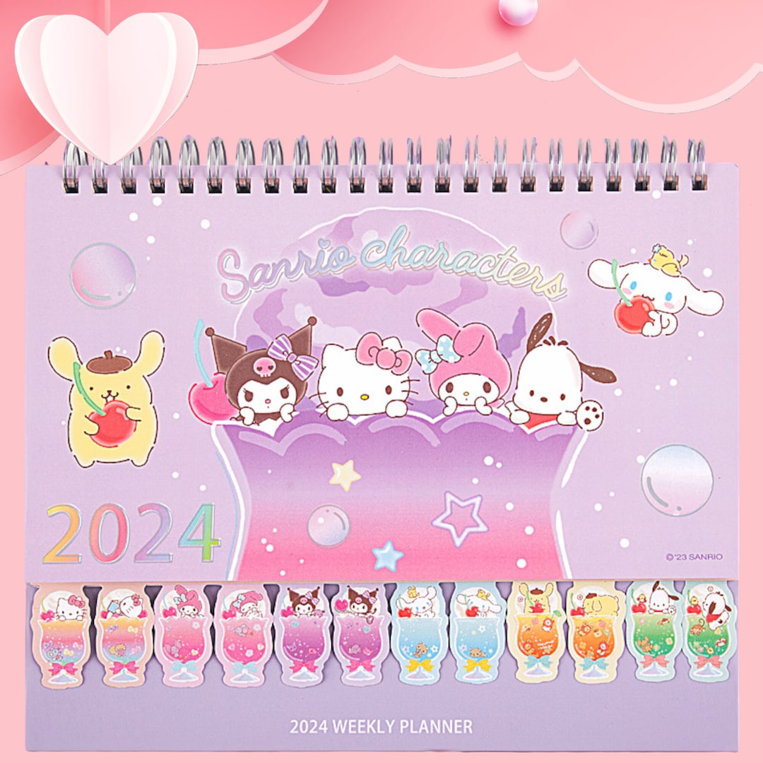 Hello Kitty Desk Calendar Sanrio 2024 Weekly Planner Cute Etsy