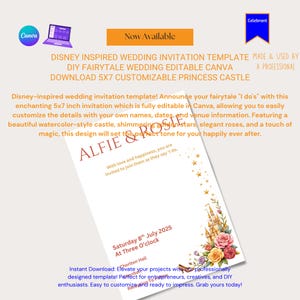 Disney Invitation Inspired Wedding Template DIY Fairytale Wedding Editable Canva Download 5x7 Customizable Princess Castle