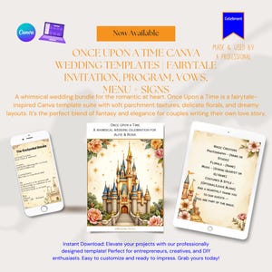 Il était une fois des modèles de mariage sur toile | Invitation de conte de fées, programme, vœux, menu + panneaux