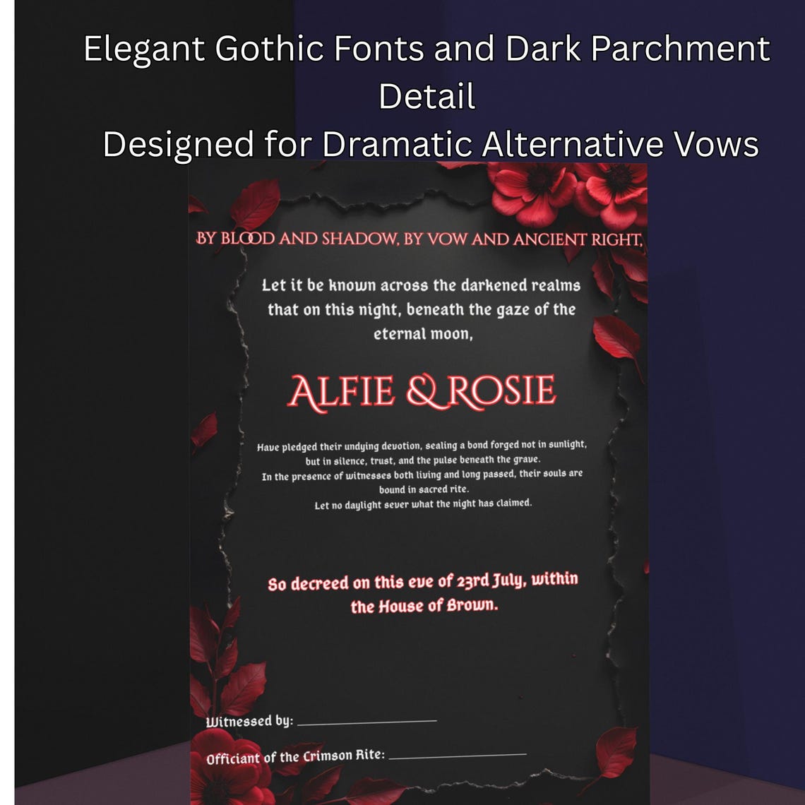 Wedding Certificate Printable – Gothic Blood &amp; Shadow Vow Keepsake for ...