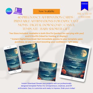 40 Pregnancy Affirmation Cards Printable Affirmations for Expectant Moms Digital Downloadable Canva Template Baby Shower Gift