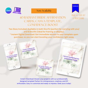 Tarjetas de Afirmaciones para Novias Radiantes: Impulso de Confianza, Planificación de Bodas, Descarga Digital, Plantilla Canva, 40 Afirmaciones Únicas