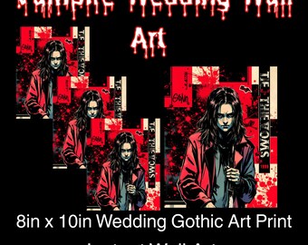 Vampire Wedding Wall Art – 8x10 Gothic Horror Printable, Vampire Hunter Comic Poster, Bloody Bride Theme Digital Download