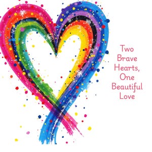 Plantilla de tarjeta de agradecimiento de boda LGBTQ+, tarjeta de felicitación de corazón arcoíris (Canva), tarjeta de felicitación de celebración personalizable, imprimible