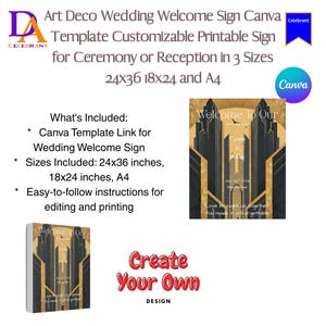Art Deco Wedding Welcome Sign Canva Template: Customizable Printable (Digital Download)