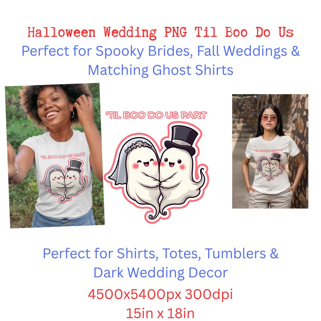 Halloween Wedding Ghost Clipart: Spooky Bride & Groom PNG (digital ...
